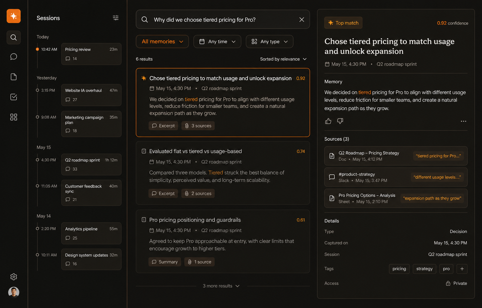 Silky Memory searching past work records and decision sources