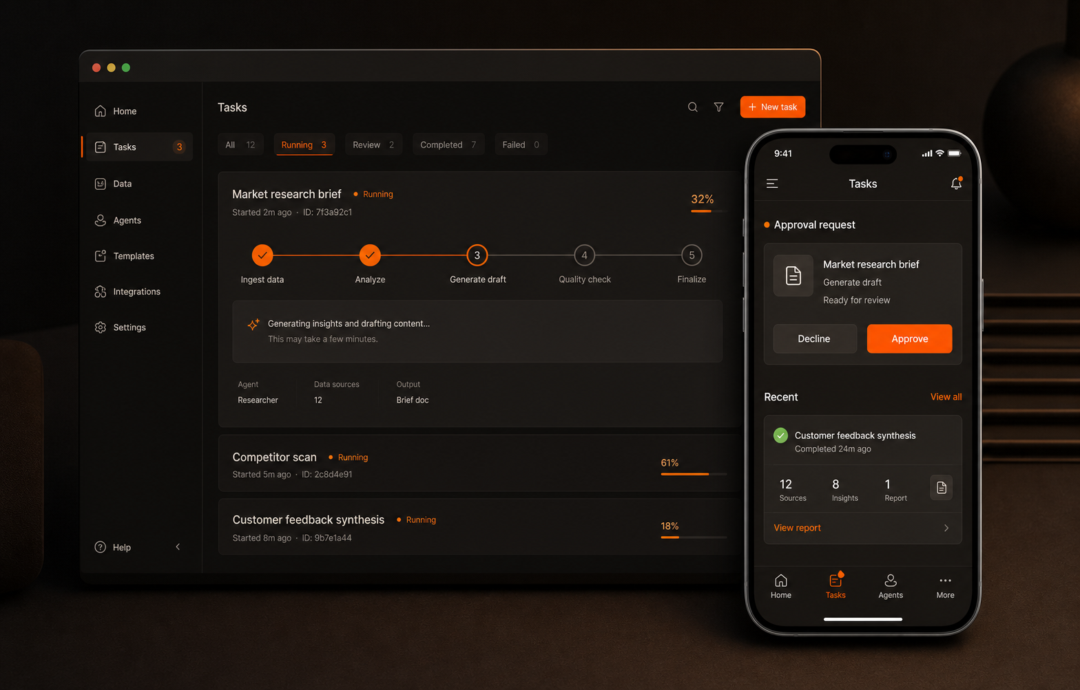 DooMobile approving an AI task that is running on a desktop