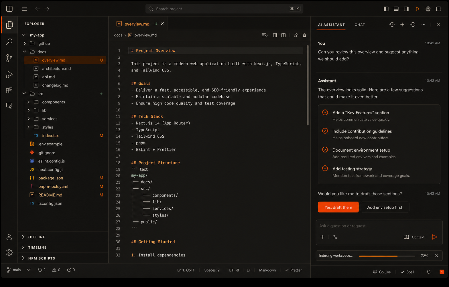 DooDesk with explorer, document editor, and AI conversation on one screen